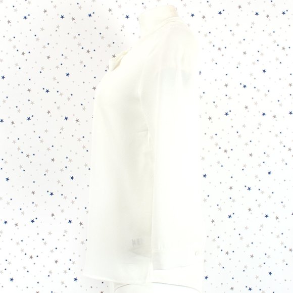 Front Tie Neck Crepe Blouse Top Off White - Picture 5 of 9